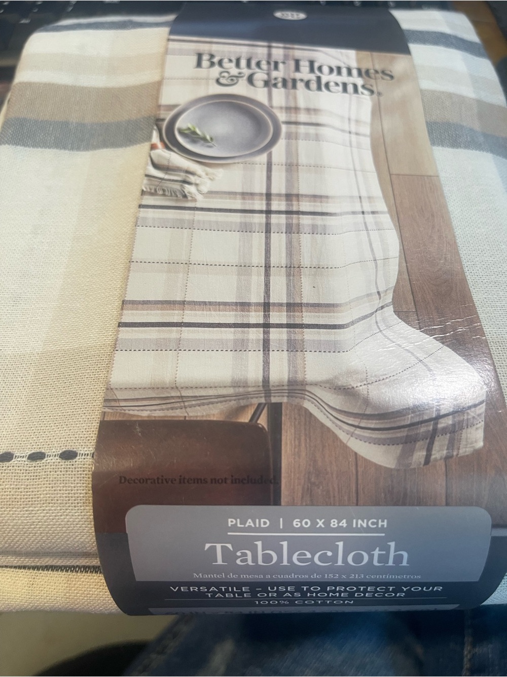 Better Homes And Gardens Beige and Cream Plaid Tablecloth